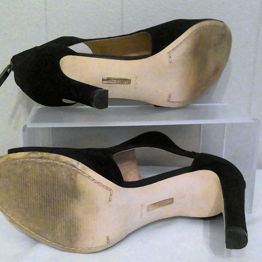 Louise et Cie LO-OLIVIA Train Black Suede Open Shoe Toe  Sz 8.5 - Picture 7 of 9